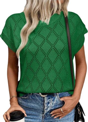 SHEWIN Womens Summer Tops Casual Crewneck Short Sleeve Shirts Cable Knit Lightweight Loose Pullover Sweater in Kuwait