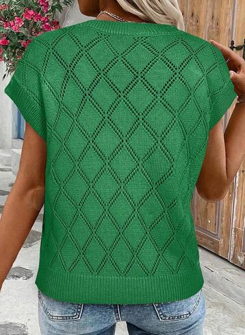 SHEWIN Womens Summer Tops Casual Crewneck Short Sleeve Shirts Cable Knit Lightweight Loose Pullover Sweater in Kuwait