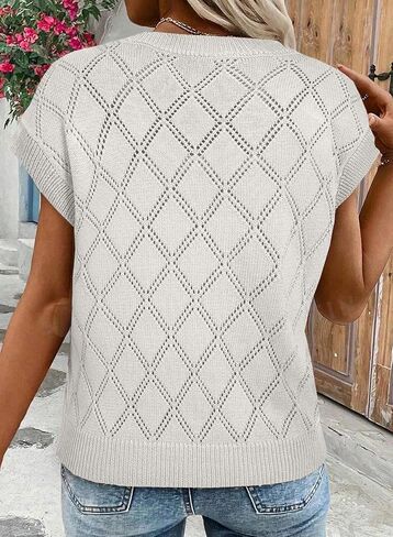 SHEWIN Womens Summer Tops Casual Crewneck Short Sleeve Shirts Cable Knit Lightweight Loose Pullover Sweater in Kuwait