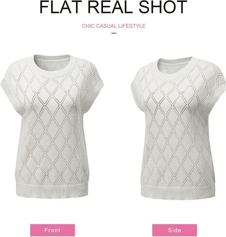 SHEWIN Womens Summer Tops Casual Crewneck Short Sleeve Shirts Cable Knit Lightweight Loose Pullover Sweater in Kuwait