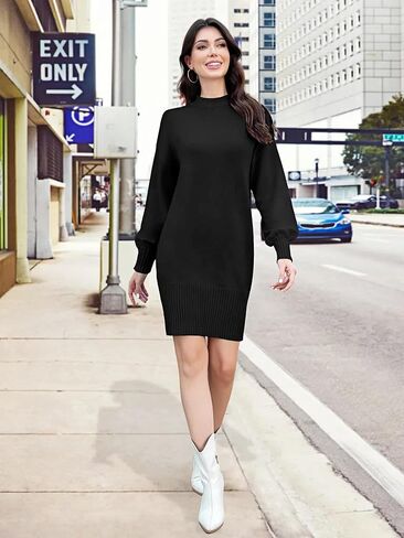 HDLTE Women's Fall Sweaters Dress Oversized Long Lantern Sleeve Casual Baggy Knit Short Dress Pullover 2024 Fall Outfits in Saudi Arabia