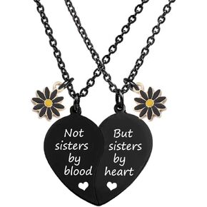 MJartoria BFF Necklace for 2-Split Heart Necklace Not Sisters by Blood Pendant Best Friend Friendship Necklace Set of 2 Valentines Day Gifts for Her