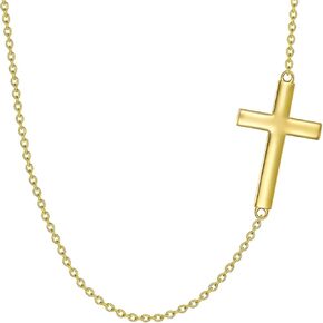 14K Gold Sideways Cross Necklace for Women, 14kt Real Gold Sideways Cross Choker Pendant Adjustable Necklace Religious Jewelry Valentines Day Gfits for Her, 14+2 Inch (Yellow Gold)