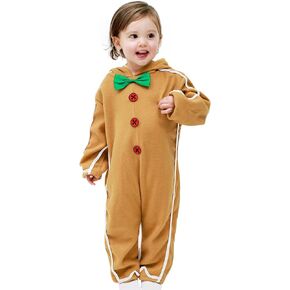 Kids Gingerbread Man Christmas Costume Boys Xmas Cute Cookie Romper