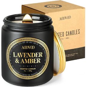 AOOVOO Candle Gift for Women Men, Lavender Amber Scented Candles for Men Women, Wood Wick Candles, Natural 9 oz Soy Wax Candle Up to 50 Hours Burn, Candles for Home Scented