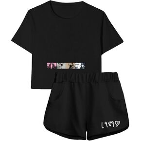 TOOPYNOI Girls Crop Shorts Set, Graphic Short Sleeve Top Lounge Sets with Pockets Toddler Kids 2 Piece Country Music Outfit