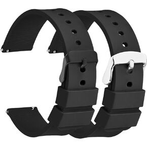 20mm Silicone Watch Band, Waterproof Soft Replacement Straps with Quick Release Watch Straps with Black or Silver Stainless Steel Buckle for Smart Watch Sport Watch Men Women