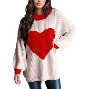 Valentine Sweater for Women Gifts for Her Batwing Sleeve Crewneck Cute Heart Oversized Sweater Womens Casual Pullover Tops