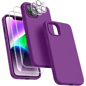 Dssairo [5 in 1 Designed for iPhone 13 Case, with 2 Pack Screen Protector + 2 Pack Camera Lens Protector, Liquid Silicone Slim Shockproof Protective Phone Case [Microfiber Lining] 6.1 (Alpine Green)…