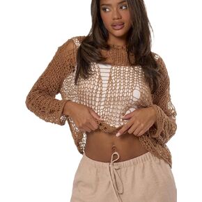 SHENHE Women's Sheer Hollow Out Off Shoulder Distressed Grunge Punk Sexy Sweater Knit Top