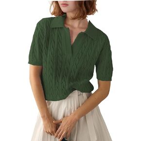 Zeagoo Women Short Sleeve Sweater Pullover Polo Tops V Neck Knit Casual Soft Pullover Shirt