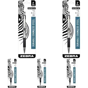 Zebra Pen F-301 Retractable Ballpoint Pen, Stainless Steel Barrel, Bold Point, 1.6mm, Black Ink, 1-Pack