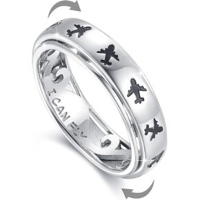 Cuoka S925 Sterling Silver Airplane Anxiety Spinner Ring Flight Aircraft ﻿World Travel Souvenir Airplane Travel Jelwery for Women Best Gifts for Stewardess Flight Attendants Pilots