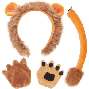 CUBACO Lion Costume Headband for Women Pig Ears Nose and Tail Set Halloween Paw for Adult Cosplay Parties Animal Accessories