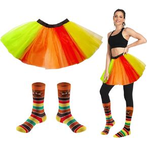 Yezmo Turkey Costume Set, Turkey Trot Running Tutu Costume for Women Thanksgiving Turkey Costume Set with Tutu Skirt Turkey Socks for Adult Girls for Thanksgiving Cosplay Running Race