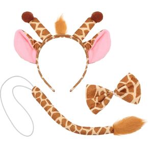 XEPST Animal Giraffe Costume Set, Giraffe Ears and Tail Set with Giraffe Ears Headband Bowtie Giraffe Tail for Animal Costume Cosplay Birthday Party Halloween Fancy Dress Party Supplies
