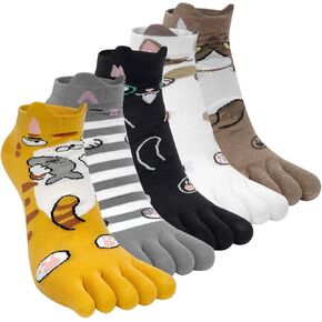 Womens Funny Toe Socks Five Finger Low Cut Socks Cartoon Toe Seperated Cotton Running Ankle Socks