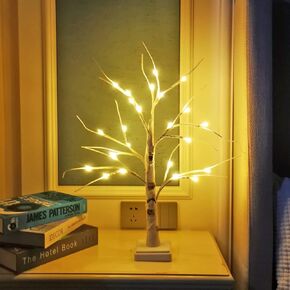 Pete Mici 2 Pack White Birch Tree with LED Lights 2FT 24 LED Battery Operated&USB Powered for Christmas Deocration White Artificial Bonsai Tree Lamp for Wedding Home Decoration