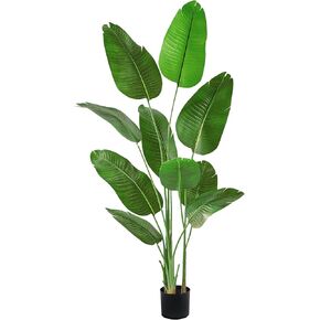Lifelike Bird of Paradise Silk Artificial Plant Faux Banana Leaf Tree for Home Decor - Perfect Indoor Floor Plant with 9 Trunks (1, Black Planter, 4 FT)