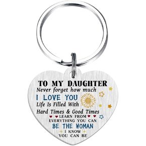 ABNTY Keychain for Daughter, Inspirational Gift for Daughter from Mom or Dad, Daughter Birthday, Graduation, or Christmas Gift, Engraved Heart-Shaped Pendant with Love & Encouragement