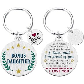 Yobent Bonus Daughter Step Daughter Gifts, I Love You Stepdaughter Birthday Keychain Present, To My Bonus Daugher Valentines Day Key Chain, Proud of Step Daughter Gift Ideas