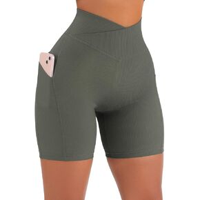 Yuerlian Women Seamless Booty Biker Shorts Cross Workout Shorts 5" High Waisted Shorts with Pockets