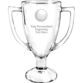 Personalized Glass Trophy, 7" Custom Engraved Golf Ball Glass Cup Award Prime