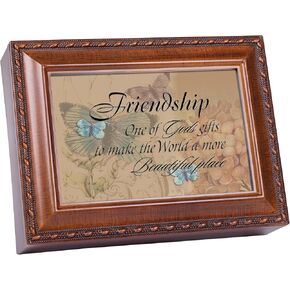 Cottage Garden Friendship Butterflies Woodgrain Rope Trim Music Box Plays That's What Friends are for