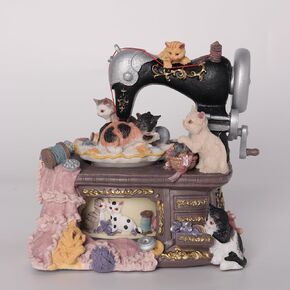 Sewing Machine Music Box, Cute Cat Element with Two Rotating Fittings, Tailoring Machine Music Box for Girls Birthday Gift Valentine