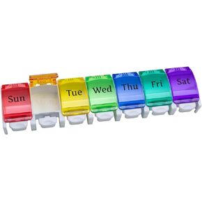 علبة حبوب الدواء الأسبوعية (7 أيام) من إيزي دوز، مخطط الأدوية، صندوق منظم الفيتامينات، مريح وسهل الاستخدام، مقصورات ضغط كبيرة جدًا، أغطية قوس قزح، خالية من مادة BPA in Kuwait