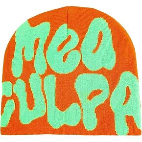 TaowaveWomen Beanie Y2k Hat,MEA Culpa Graphic Beanies Designs,Winter Hat Knit Skull Cap Gray Blue