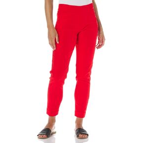 SLIM-SATION Women's Wide Band Pull on Solid Plain Weave Ankle Pant