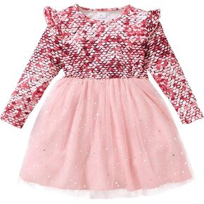 Toddler Girls Fall Winter Tutu Dress Ruffle Long Sleeve Tulle Dresses for Size 4-7 Years