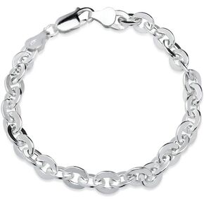 Hoops & Loops Sterling Silver High Polished Italian Oval Link Chain Bracelet, 7 Inches
