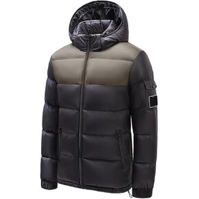 Men's Hooded Puffer Jacket Winter Coat Warm Thickened Zip Up Quilted Padded Jackets with Pockets
