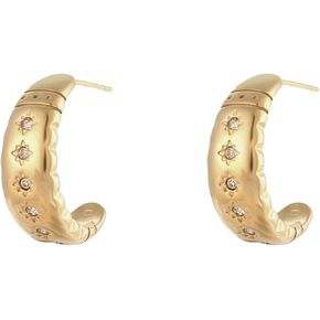 14K Gold Plated Croissant Earrings, Twisted Round Hoop Earrings Chunky Hoop Earrings 925 Sterling Silver Post Earrings Huggies with CZ for Women Mother's Day Gift