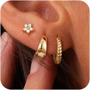 Gold Earrings for Women, Gold Hoop Earrings Set for Women Trendy 14K Gold Plated Dainty Huggie Earrings Studs Hypoallergenic Cartilage Earrings Jewelry Gifts for Women