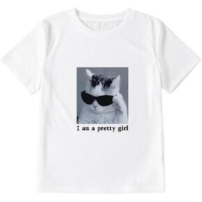Girl's Funny Animals Print Crewneck Short Sleeve Summer T-Shirt for 4-16 Years Kids
