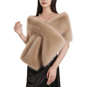 Dikoaina Women's Extra Large Faux Fur Shawl Wraps Stole Cloak Coat Sweater Cape for Evening Party/Bridal/Wedding