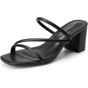 DREAM PAIRS Women's Strappy Heels Open Toe Low Chunky Heel Slip On Mules Square Block Sandals Dress Shoes