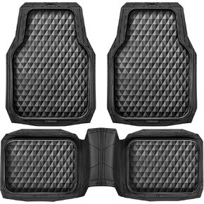 CAR PASS Heavy Duty Rubber Car Mats, Deep Dish All-Weather Floor Mat for Car Full Set Durable Anti-Slip 3D Rhombus Waterproof Trim to Fit Liner Universal Fit Automotive,Sedan,SUV,Truck, 3 Piece Black