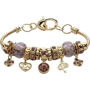 PalmBeach Goldtone Antiqued Crystal Charm Birthstone Bracelet (13mm), 8 inch Adjustable Month 6