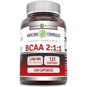 Amazing Formulas BCAA 2:1:1 1000 Mg Per Serving | Capsules Supplement | Branched Chain Amino Acids | Made in USA (1 Pack, 250 Count)