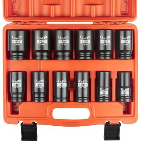 3/4 Inch Drive Socket Set, 12Pcs Impact Deep/Jumbo Sockets, Standard SAE 3/4" to 1-9/16", 6-Point CR-MO Heavy-Duty Big Socket Set for Large Vehicle & Equipment Maintenance