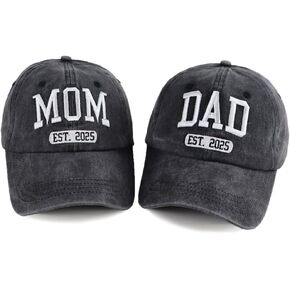 2PCS Est 2025 Mom and Dad Hats for New Parents Gifts, Adjustable Embroidered Baseball Caps for Mothers Fathers Day Xmas