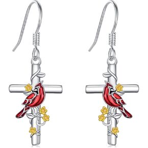 Cardinal/Hummingbird/Parrot Earrings for Women 925 Sterling Silver Bird Dangle Drop Leverback Earrings Hypoallergenic Cardinal Jewelry Christmas Birthday Gifts