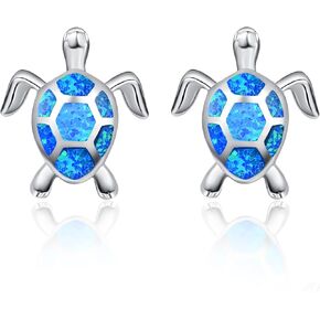 KINGWHYTE Turtle Dangle Earrings 925 Sterling Silver Animal Earrings Hawaiian Blue Opal Earrings Jewelry Gifts for Women