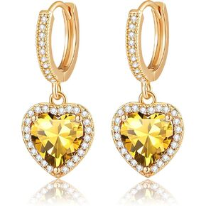 Austrian Crystal Heart Halo Drop Dangle Earrings for Women 14K Gold Plated Hypoallergenic Huggie Earring Jewelry Gifts