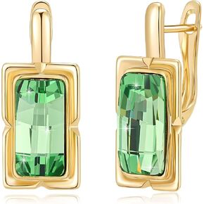 EVEVIC Austrian Crystal Leverback Earrings for Women Baguette Crystal Drop Earrings 14K Rose Gold Plated Hypoallergenic Jewelry Gift