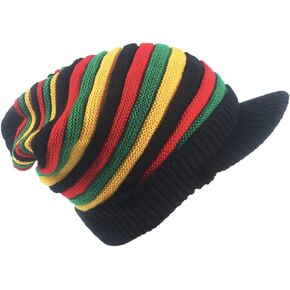 ZffXH Rasta Hat, Men's Rainbow Wool Knit Reggae Jamaican Beanie Slouchy Baggy Rastafarian Cap, Crochet Rasta Tam Hats